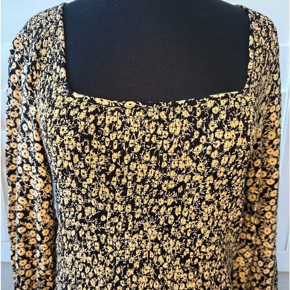 Lost + Wander Mini Dress Pick Me Golden Hour Long Sleeve Floral Smocked Size M - Picture 5 of 16